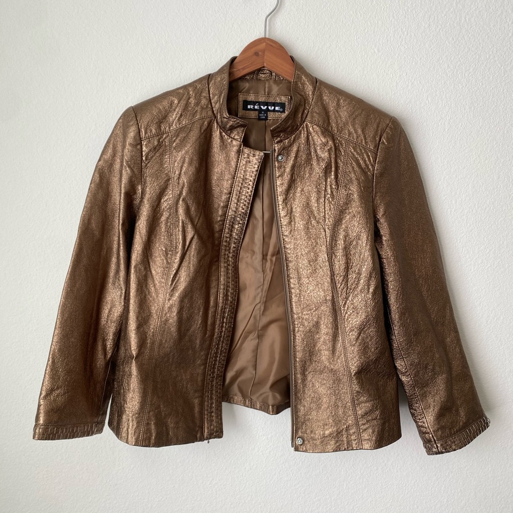 Metallic Bronze Leather-Look Jacket - Women's